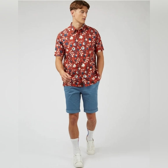 Ben Sherman Rust And Navy Print Shirt Size Large - Picture 1 of 8